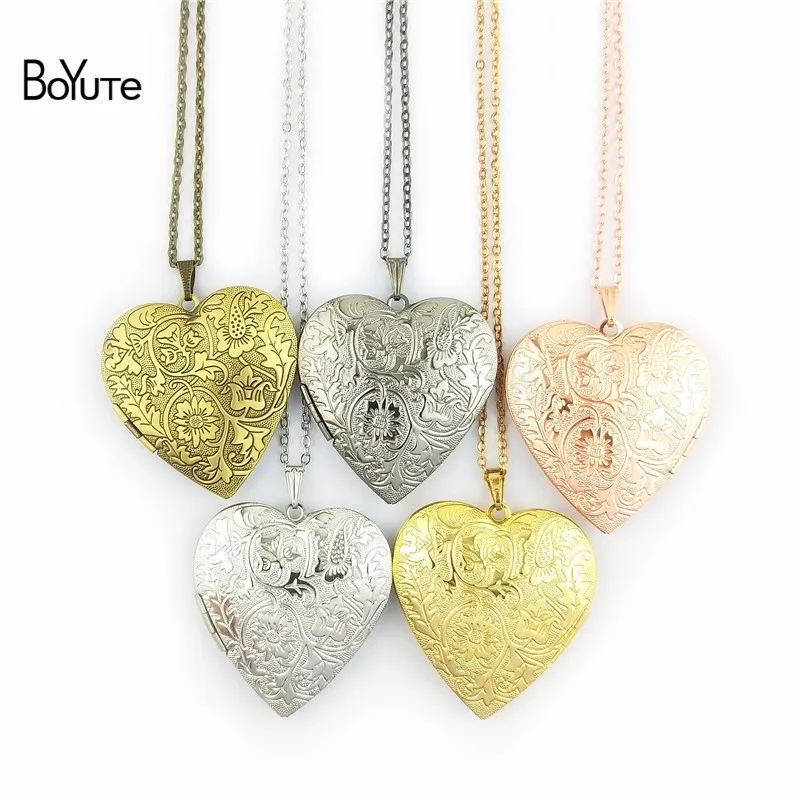 

BoYuTe 1 Piece 70CM Chain 40MM Metal Brass Floating Heart Locket Necklace 6 Colors Can Open Photo Locket Pendant Necklace