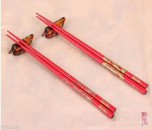 Много 5 пар Китайский ручной Винтаж деревянный темно-красный Палочки китайские с 5 утка поддерживает