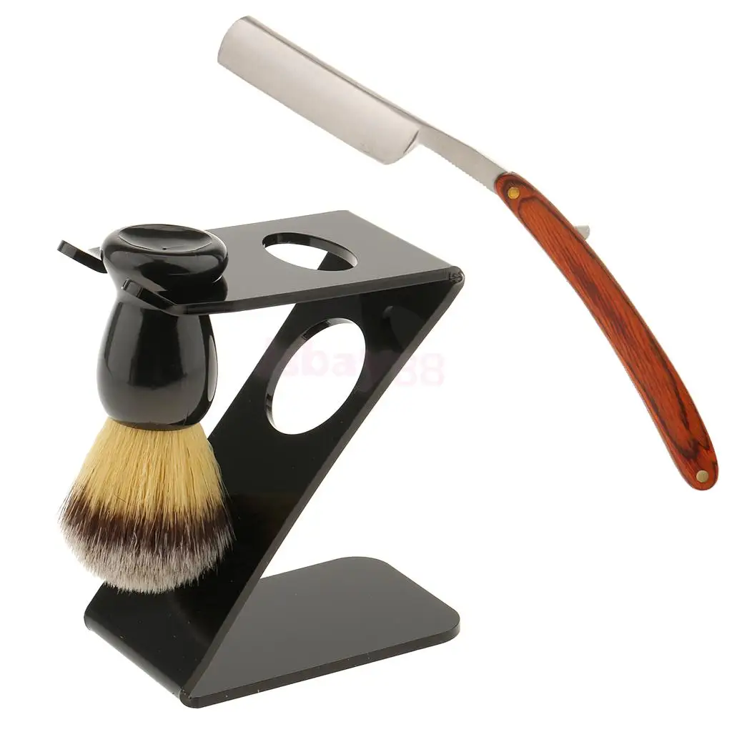 3 IN 1 Professional Salon Barber Shaving Brush Set Shaver Stand Holder