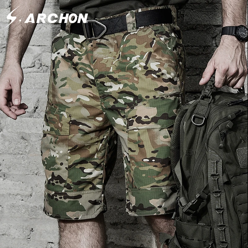 Online S. ARCHON UNS Sommer Wasserdichte Military Lose Baumwolle Shorts Männer Casual Tactical Cargo Atmungsaktive Shorts Elastische Taille Armee Shorts