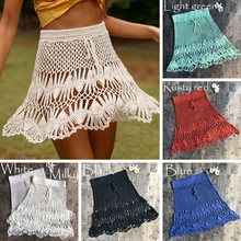 Boho Cotton Crochet Knitted Mini Skirts Women Summer High Waist Beach Hollow Out Mini Skirt Cool 2019 Hot Sale