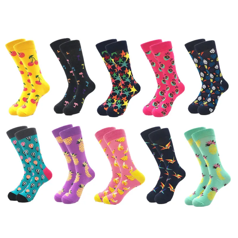10 пар/лот, брендовые качественные мужские носки, чёсаный хлопок, цветные Веселые носки, Осень-зима, Теплые повседневные Длинные мужские Компрессионные носки - Цвет: 15