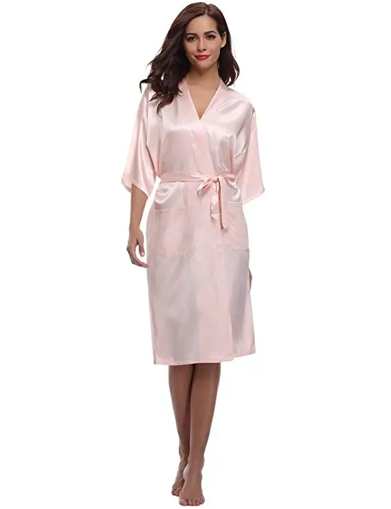 Women Dress Women Sleepwear Silk Robe Womens Robe Faux Silk Kimono Bath Gown Female Sexy Bathrobe Nightgown