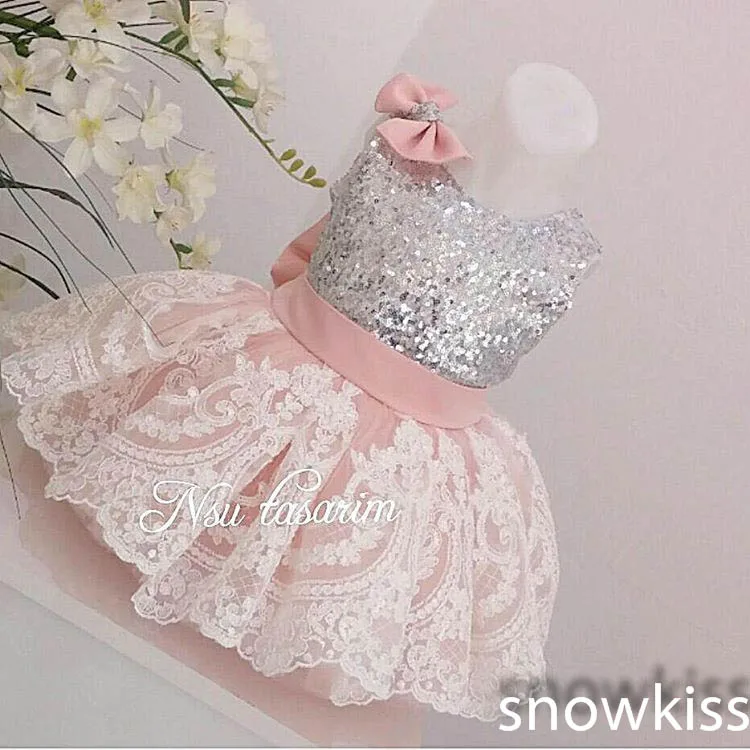 Милое розовое кружевное платье с цветочным узором для девочек, с бантом, детское праздничное платье на день рождения красивые пышные платья для маленьких девочек Бальные платья