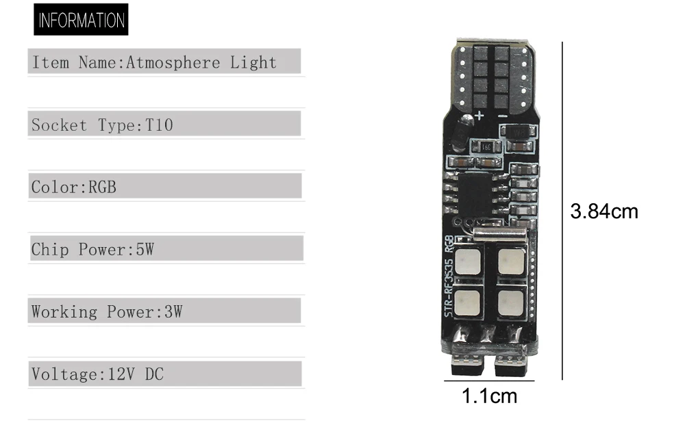 T10 W5W РЧ контроль RGB светодиодный Габаритные фонари для автомобиля RGB T10 3030 10 светодиодный SMD пульт дистанционного управления Внутреннее освещение автомобиля Авто атмосферная лампа