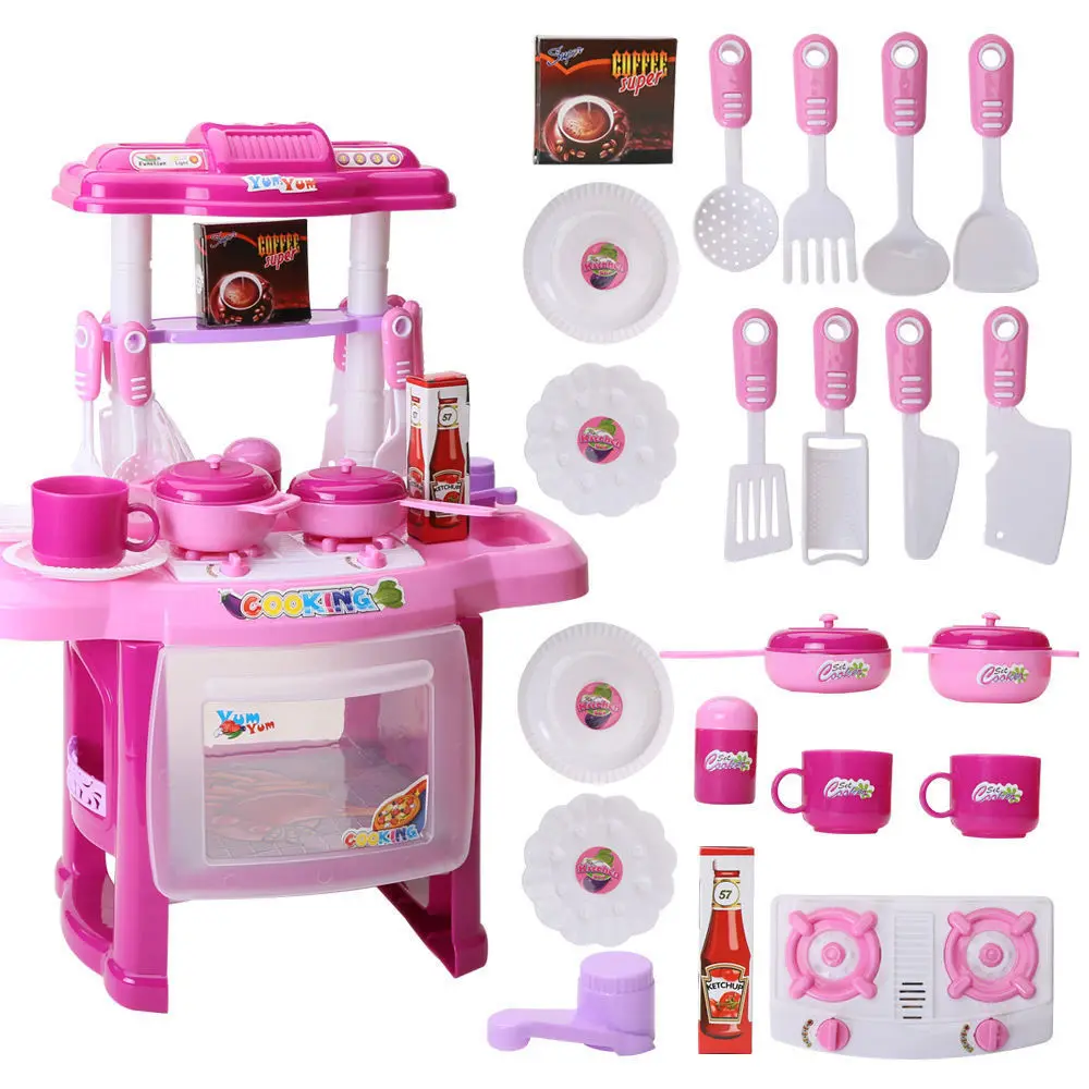 Забавные Дети любят Портативные Кухонные Игрушки, набор милых детских кухонных игрушек для приготовления пищи, игрушечная плита, игровой набор, подарок - Цвет: Розовый