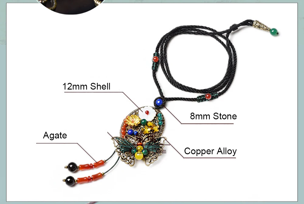 BOEYCJR, элегантное и ретро этническое ожерелье из натурального камня, ручная работа, ювелирное изделие, цепочка, винтажное ожерелье с подвеской для женщин, подарок