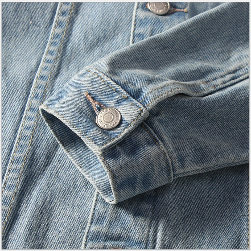 Tsingyi винтажная белая мужская джинсовая куртка с аппликацией в виде утки из мультфильма, Мужская джинсовая куртка с отложным воротником и длинным рукавом, Мужская джинсовая куртка-бомбер