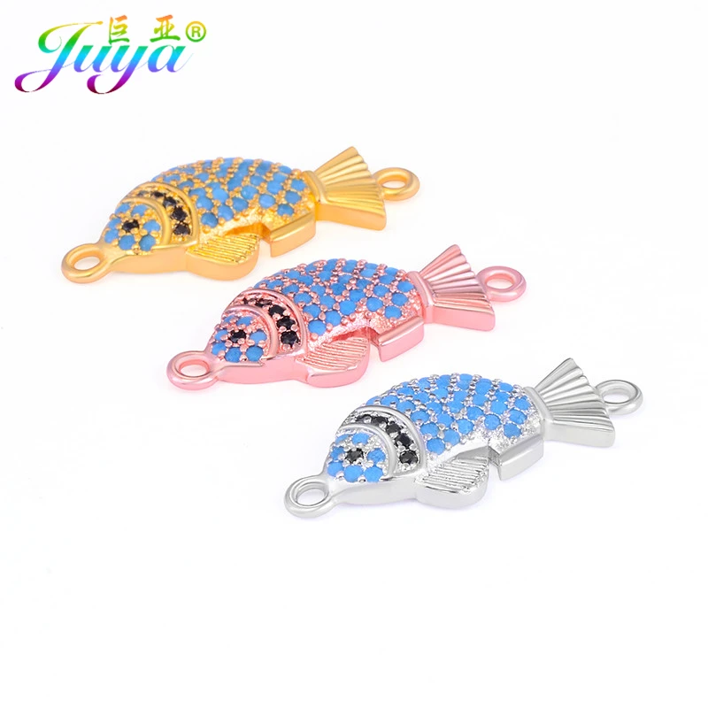 

Jewelry Findings Components Pave Zircon Silver Fish Connector Charm Accessories For Women Bracelets Necklace Earrings DIY Making