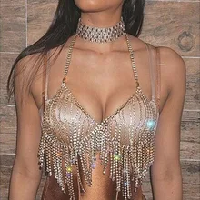 Мода ночь вне Кристалл Bralette Женщин Бижутерия, Ожерелье Бикини кисточкой пляж упряжь раба ожерелье#241363
