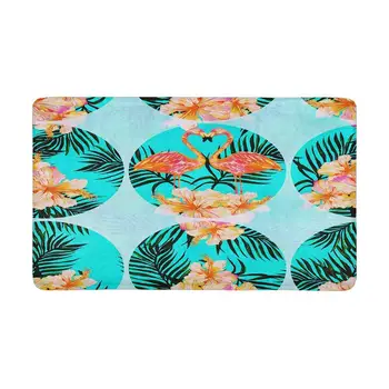 

Pink Flamingos Palm Leaves, Hibiscus Indoor Entrance Doormat , Backing Non Slip Door Mat Entrance Rugs Home Decor