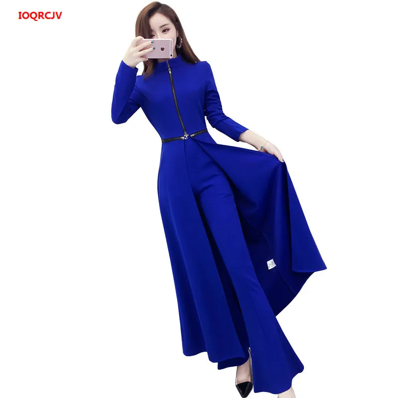 

2019Spring Autumn Two-piece Set Women's Elegant Wide-leg Trousers Suit Ladies Split Dress +High Waist Wide Leg Pants Women Suit