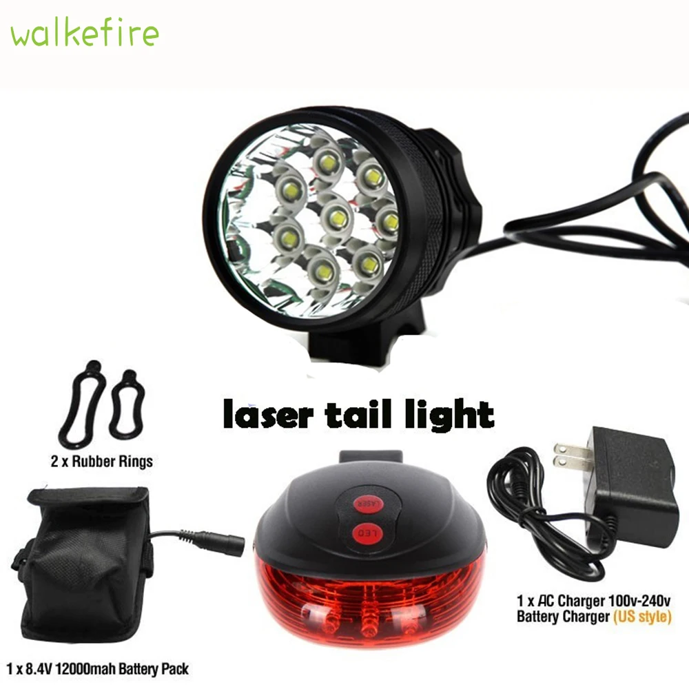 Светодиодный велосипедный фонарь Walkfire 12000 люмен 8 x XML T6 + задний лазерный для