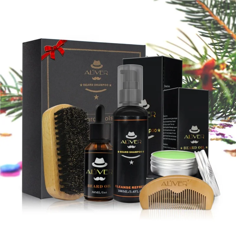 Online Männer Bart Öl Kit Mit Schnurrbart Shampoo 100 ml + Kamm + Pinsel + Öl 30 ml + Creme 30g Kit Männlichen Bart Pflege Set zeus