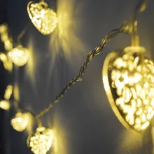 5 м 20 светодиодных железных сердец Дизайн сафеи гирлянды, вечерние, домашние, День Святого Валентина, патио, свадьба, Рождественский Декор, теплый белый