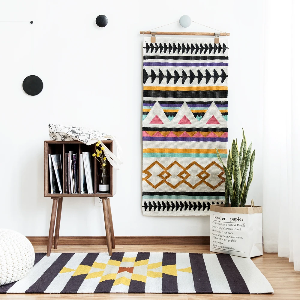 Скандинавский минималистичный хлопковый ковер с геометрическим узором для гостиной, кухни, коврик с плавающим окном для спальни, прикроватный маленький напольный коврик