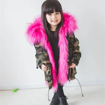 

Boys Girls Winter Parka Children Long Faux Fox Fur Warm Jacket Girls Removable Luxry Leather Hooded Outecoat D0364