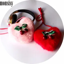 Monsisy зима искусственный мех сумка для девочек сумки детей кошелек Kawaii Cherry ребенок Портмоне ребенком сумка принцесса сердце сумка