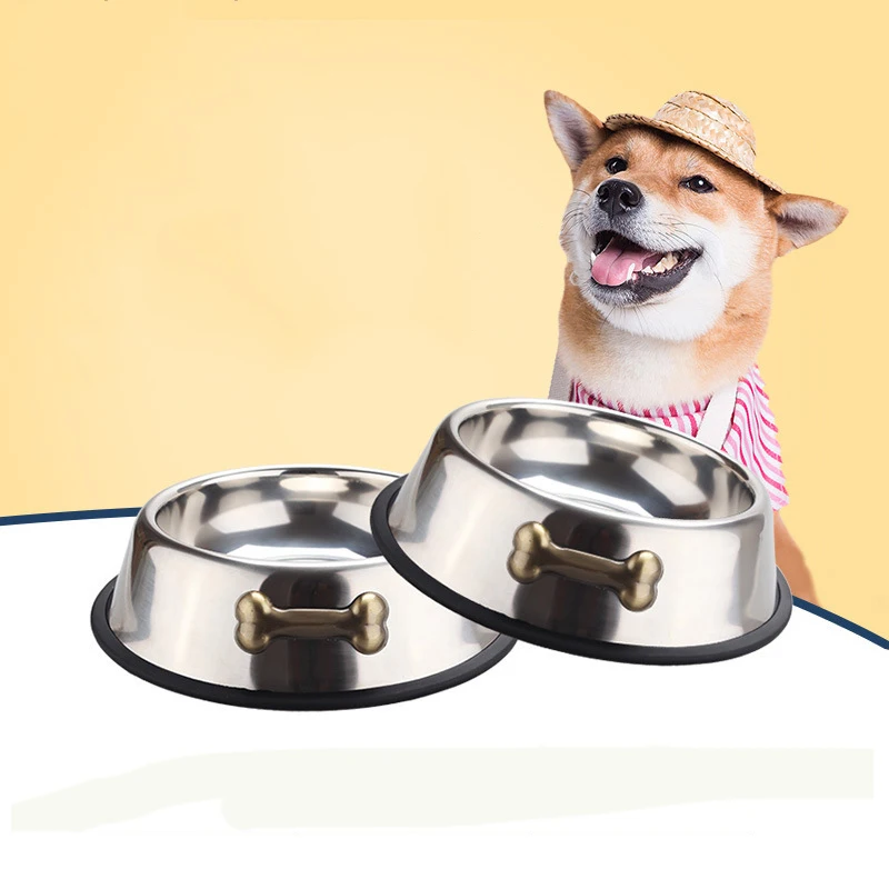 

1pc Stainless Steel Dog Bowl with Non-slip Rubber Base for Small/Medium/Large Dogs, Pets Feeder Bowl and Water Bowl