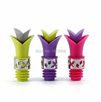

2016 Newest Lily Wine Bottle Stoppers Silicone Approved Food Grade Durable Wine pourer Bar Tools Colors opp bag 1000pcs/lot