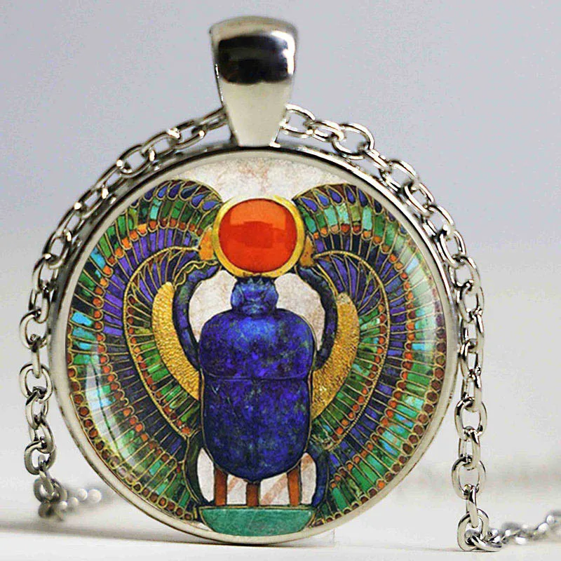 Wholesale Glass Dome Egyptian Scarab pendant, ancient egypt jewelry, Egypt necklace, Egyptian jewelry