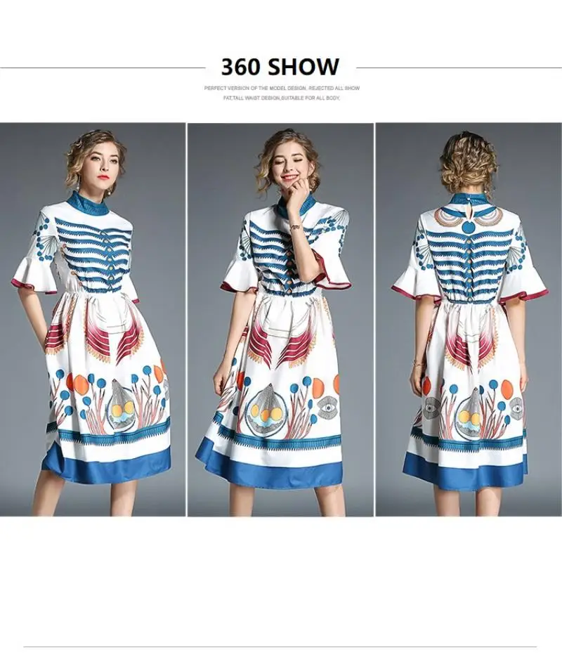 Retro Flower Print Midi Summer Dress Vestidos Playa Verano 2018 Women Party Kawaii Dress Vestidos Casuales De Mujer