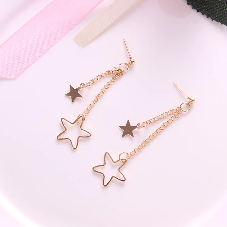 

Korean Fashion STAR drop earrings with short chain Silver&Rose Gold color Cute/Romantic service with Top quality
