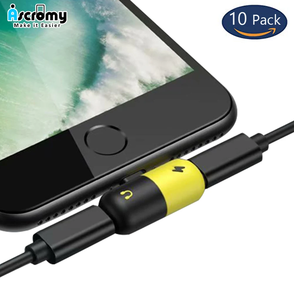 Kopen 10 stks Ascromy 2 In 1 Dual Splitter Adapter Voor iPhone XS Max XR X 10 8 7 Plus 8 plus Headphone Jack Audio Charger Kabel Adapter