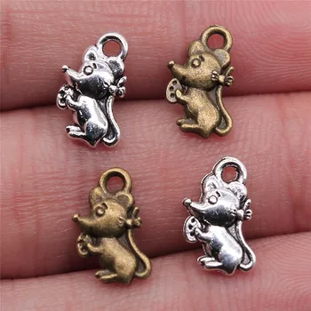 

WYSIWYG 40pcs 12x7mm Pendant Small Mouse Cute Rat Charm Pendants For Jewelry Making Antique Silver Color Mouse Pendants