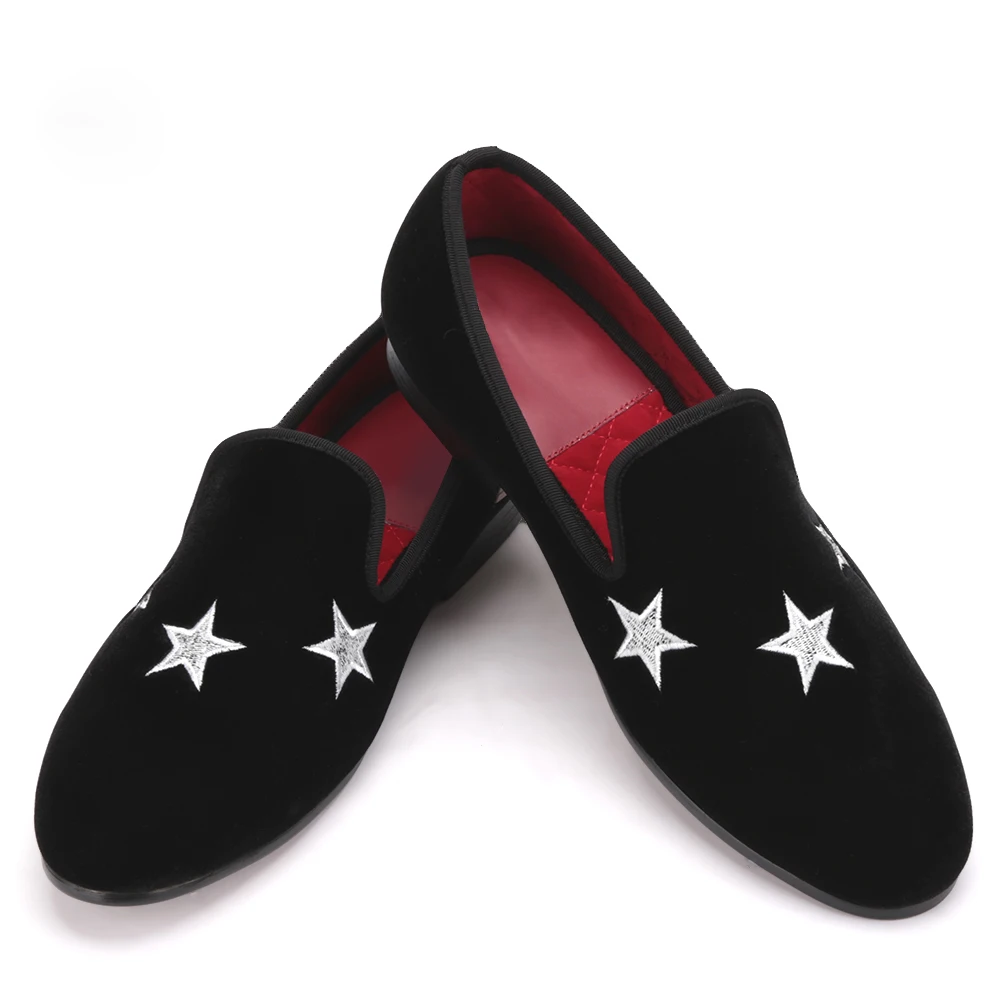 Casamento Vestido E Estrela Handmade Mocassins Veludo Preto Sapatos Do Dos De Com Homens Festa Sapatas Chinelos wqq1BxAO