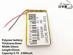 10 шт./лот 3,7 V, 1300 mAH, 603455 полимерный литий-ионный/литий-ионный аккумулятор для игрушки, POWER BANK, gps, mp3, mp4