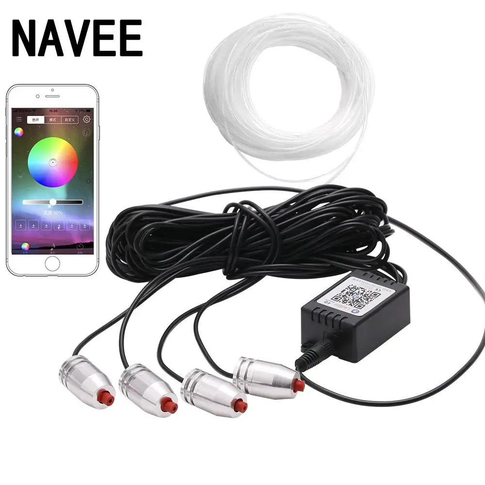 Adjustable Sound Active EL Neon Strip Light RGB LED Car Interior Light Multicolor Bluetooth Phone Control Atmosphere Light 12V
