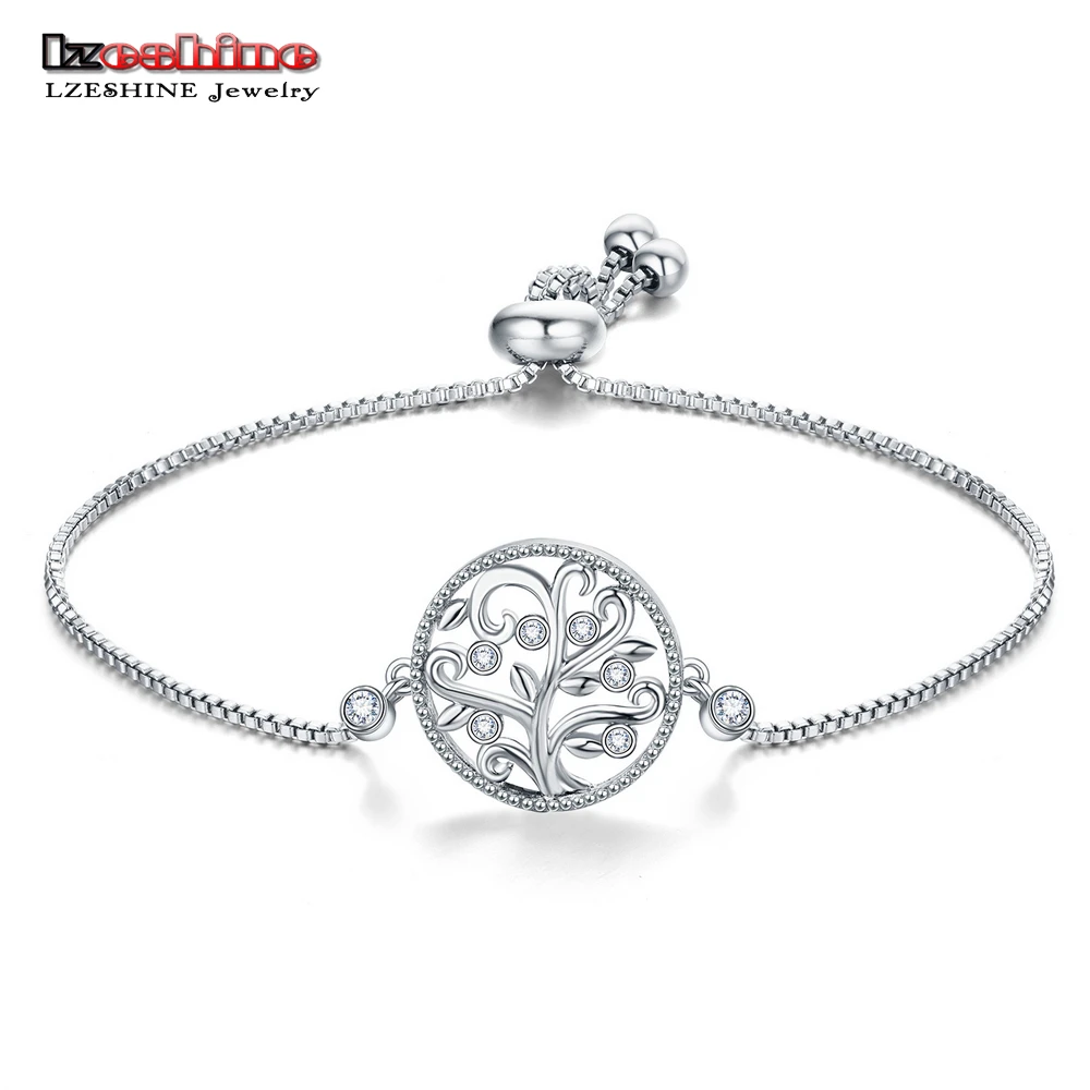 

LZESHINE Natural Wind Vine Bracelets & Bangles Life Tree Silver Color Bracelet with AAA Cubic Zirconia Women Party Jewelery