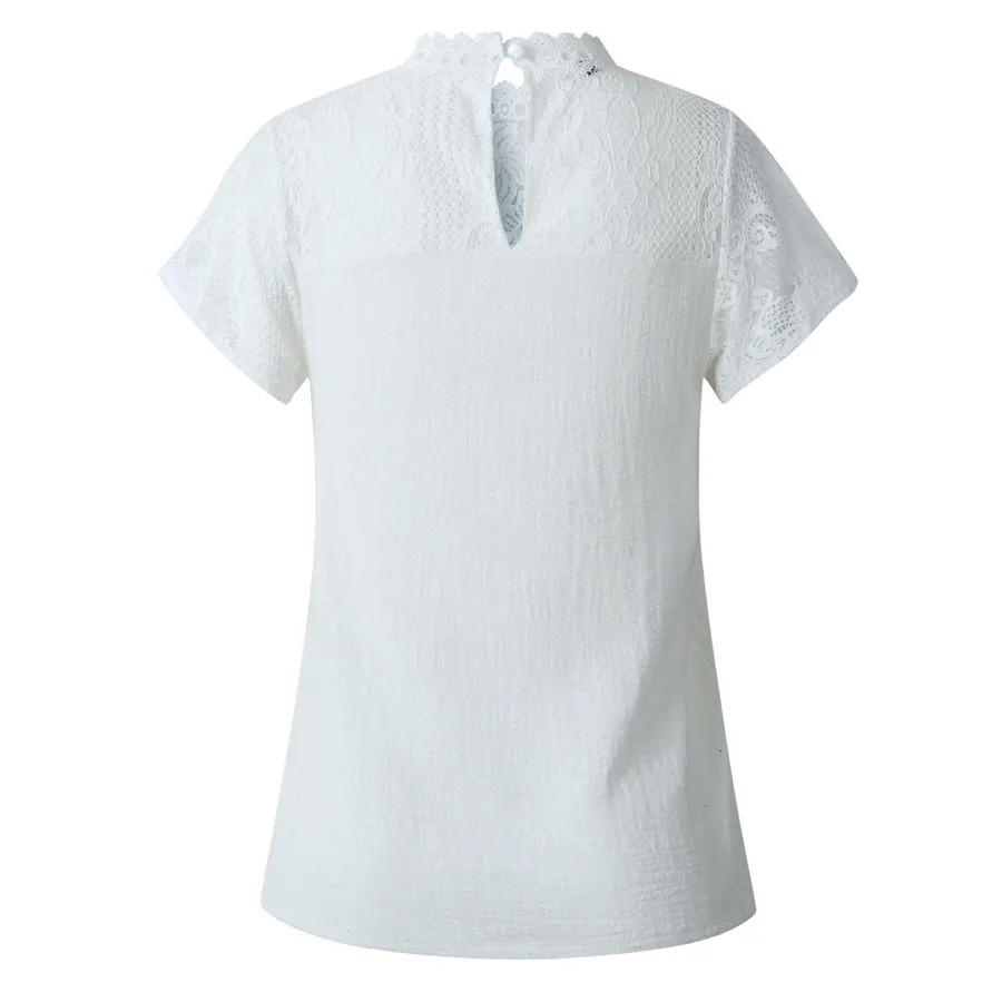 Gladiolus Lace Summer T Shirt Women Short Sleeve O-Neck Geometric Pattern T-Shirt Women Tops 2019 Spring Ladies Lace Tshirts (14)