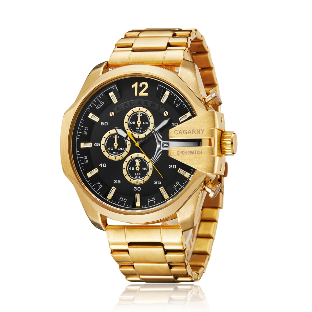 Для мужчин s часы лучший бренд роскошные золотые Сталь кварцевые часы Для мужчин Cagarny Повседневное мужские наручные часы Водонепроницаемый