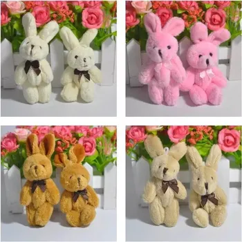 

100pieces/lot 8cm plush mini cartoon joint bow tie rabbit pendant diy doll toys bouquet accessories bag pendant jewelry