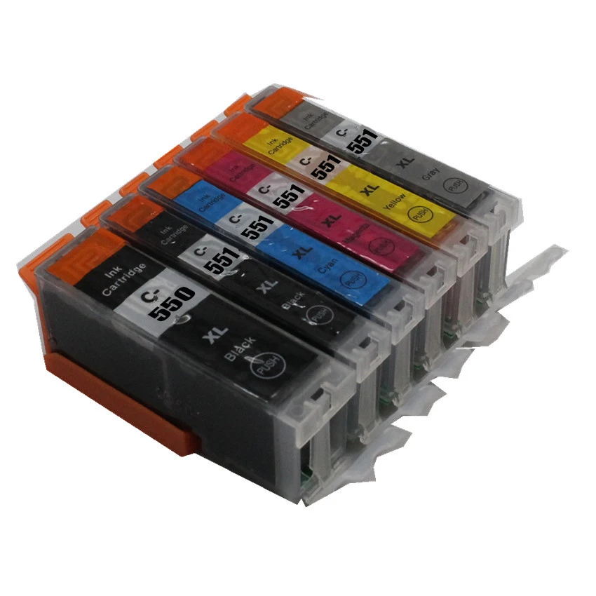 XIJIN 6 Ink PGI550BK CLI551GY Compatible Ink Cartridge for Canon PIXMA MG6350 MG7150 IP8750
