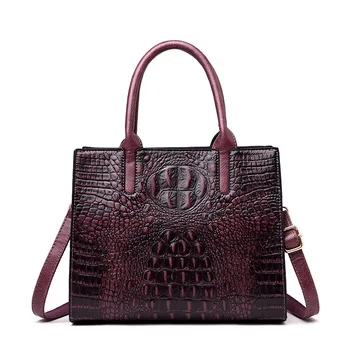 Crocodile Pattern Women Genuine Leather Bags Vintage Fashion Alligator Luxury Handbags Women Tote Bags Designer Shoulder Bag esufeir genuine leather women handbag famous brand shoulder bag crocodile pattern leather luxury women bags designer casual tote