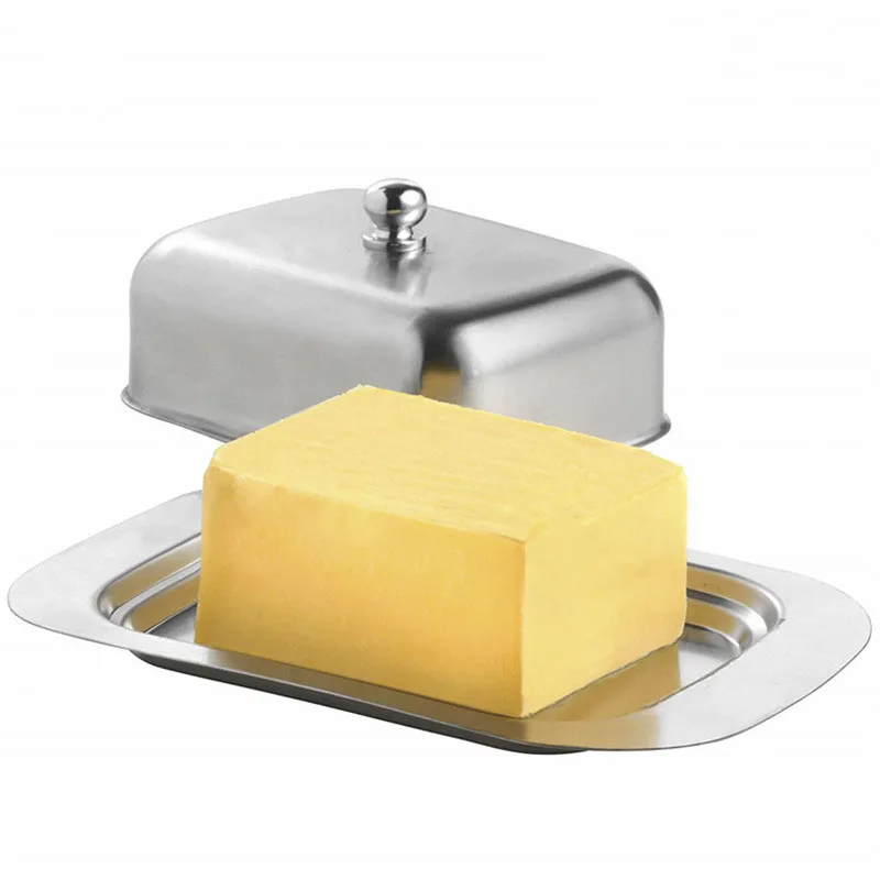 

Stainless Steel Butter Dish Box Container Cheese Server Storage Keeper Tray with Hold Lid Fruit Salad Cheese Dish dropshipping