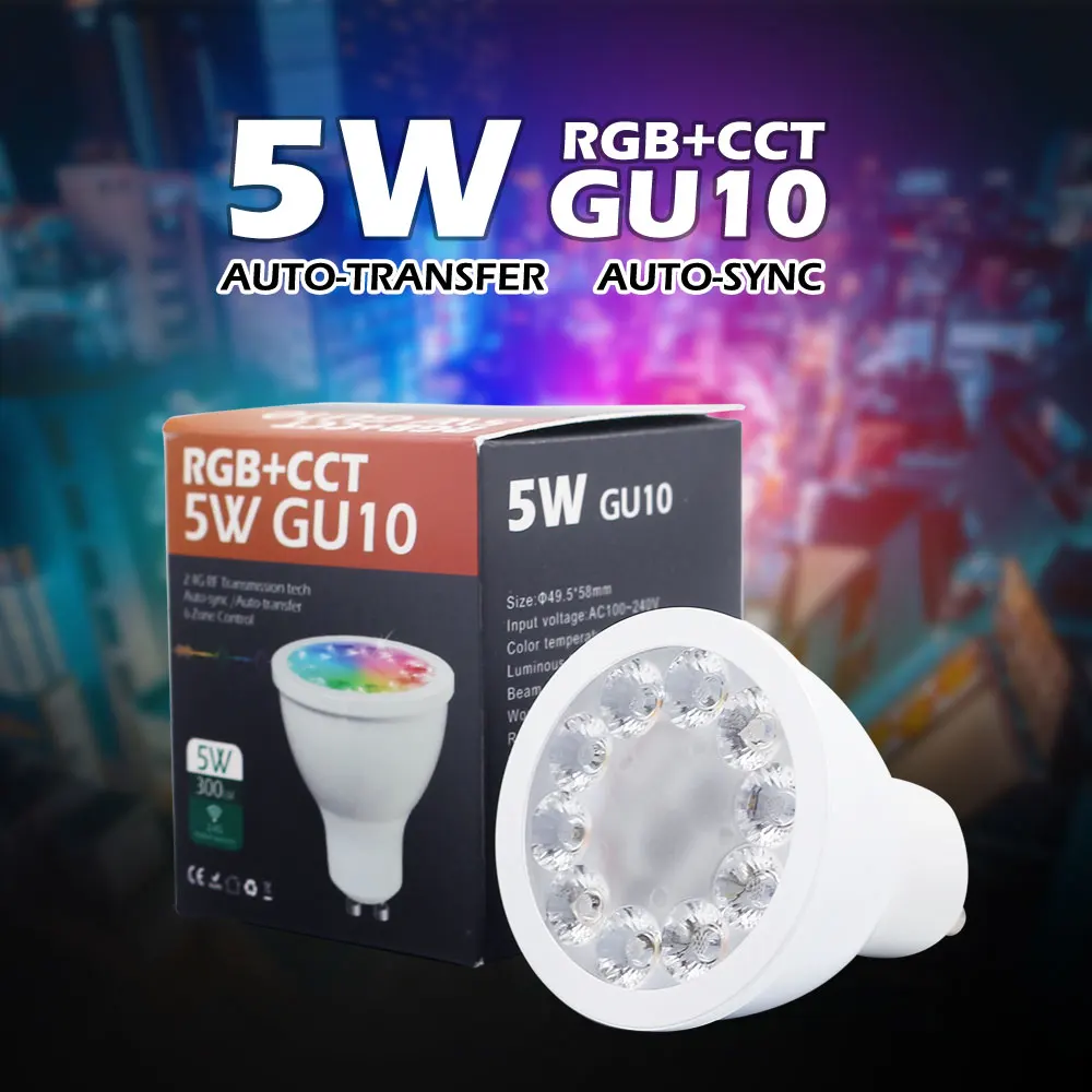 ORIGINAL  AC110V 220V 2.4G RF 5W GU10 RGB+CCT RGBWW LED Dimmable Wireless Led Bulb Led Spotlight Smart Led La