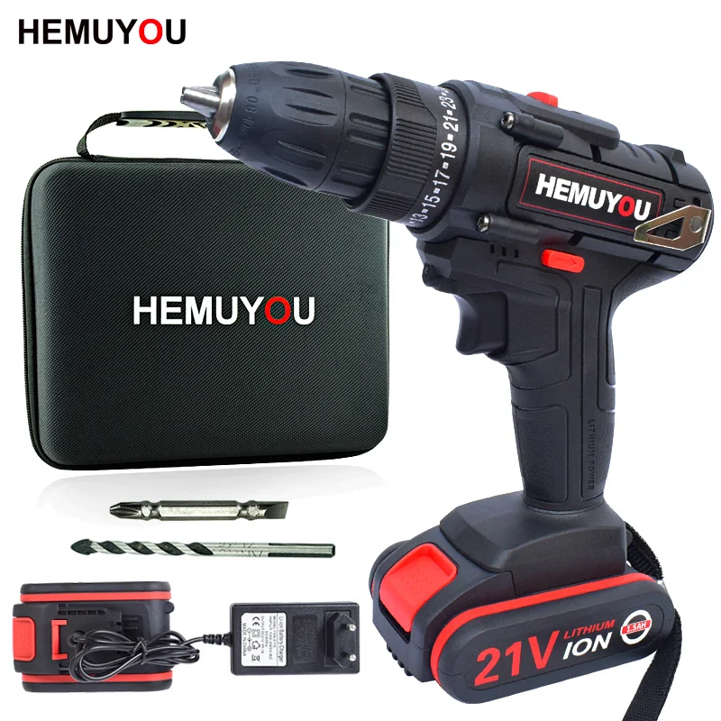 

21Velectric drill electric screwdriver multi-function power tool lithium battery two-speed adjustment cordless drill 1/2 battery