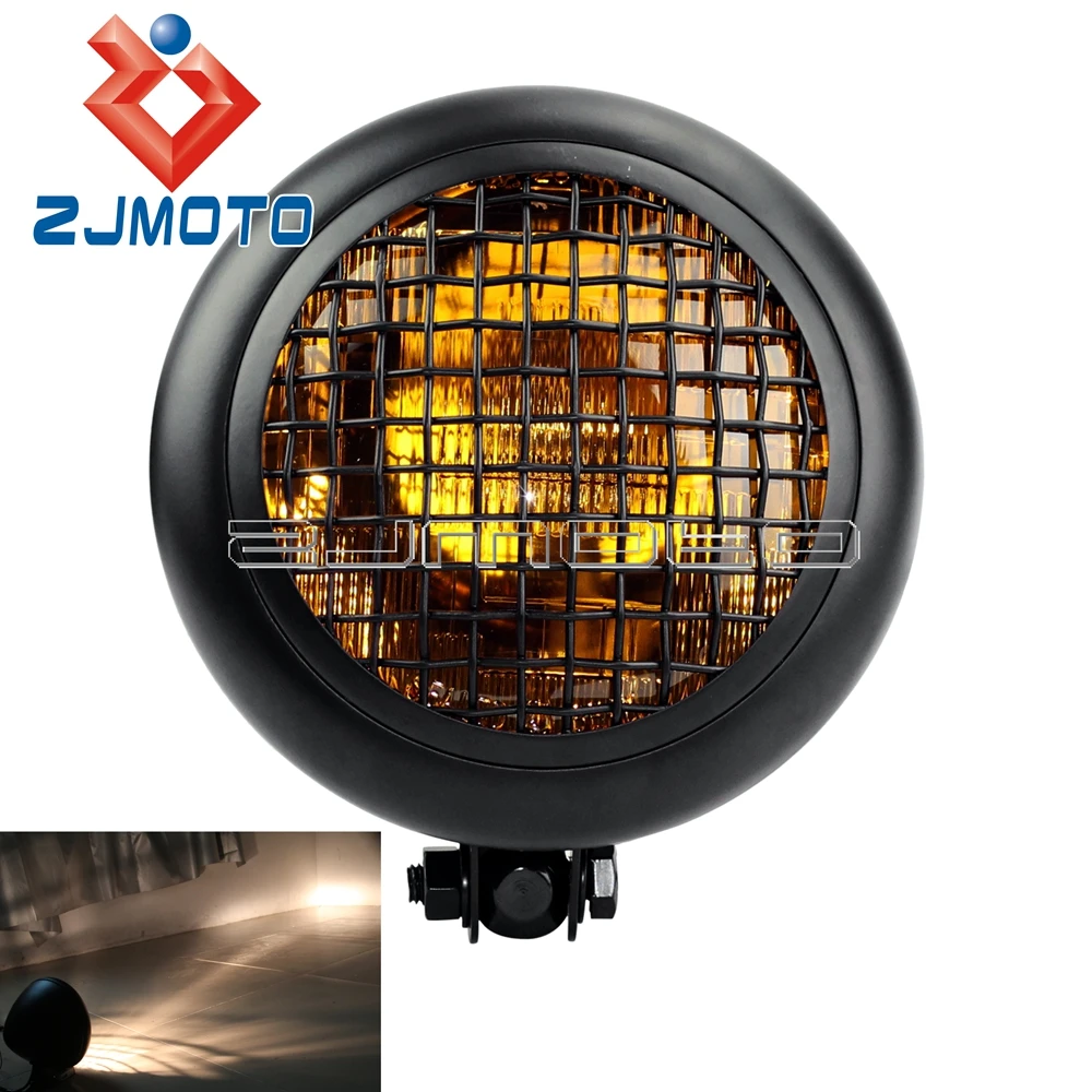 

Black High/Low Beam Headlight Mesh Grill Vintage Headlight Front Lamp For Triumph Cafe Racer Scrambler