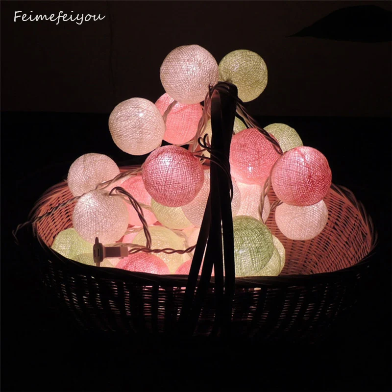 

Feimefeiyou cotton Ball Light Bulbs Lamp 110V/220V Mint 35 beads Ball String Fairy Garlands Luminaria Holiday Decoration Wedding
