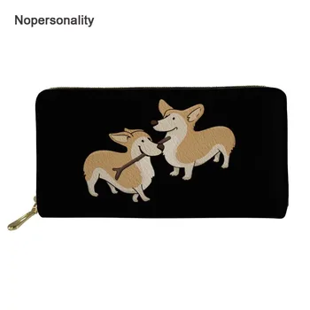 

Nopersonality Black Leather Corgi Dog Print Wallet for Women Fashion Long Ladies Teen Girls Money Bag Long Zipper Coin Purse