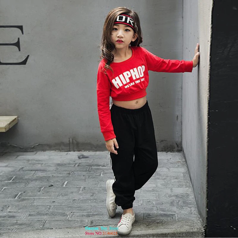 

3 Years Girls Hip Hop Clothing For Dance Summer Kids Long Sleeve Crop Top And Pants 2 Pieces Outfits Teenager Clothes For Girls