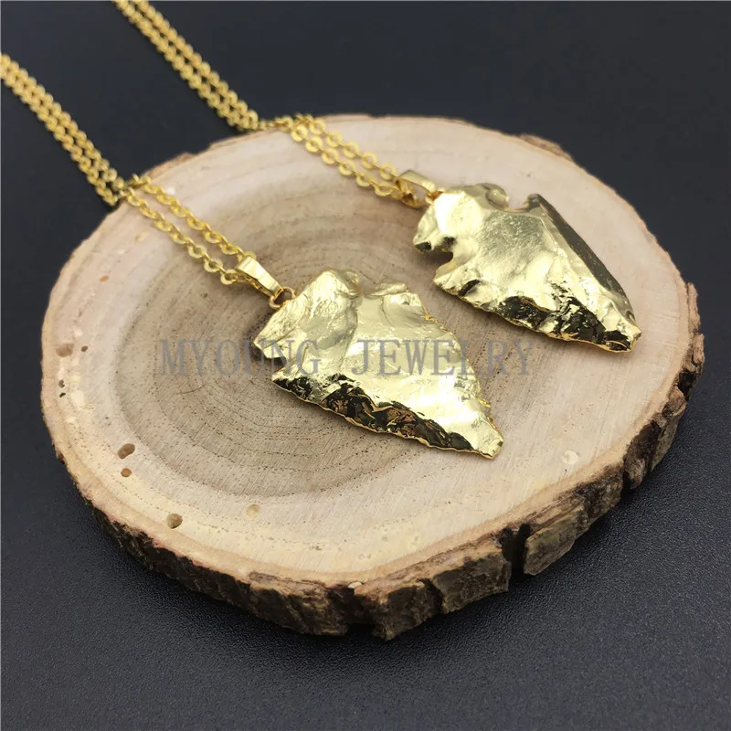 MY0842 Arrow Druzy Pendant Charm Necklace,with Pure Gold Cladding Arrowhead Gems Stone and Gold Chain (2)