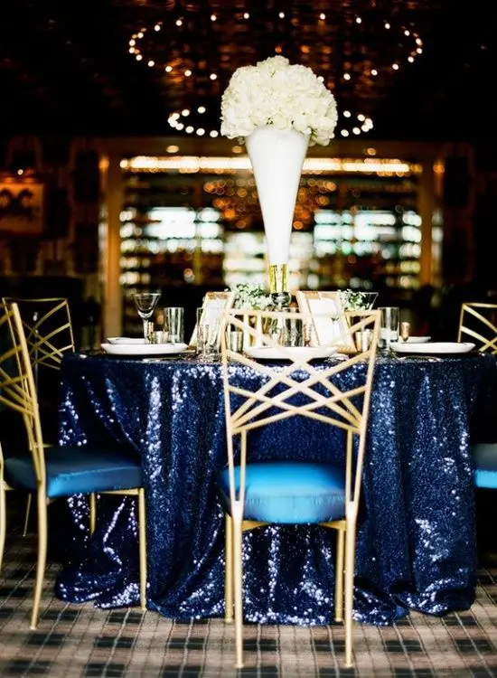 

10pcs120" Round Navy Blue Sequin Tablecloths for Wedding Table Linen Glitter Sequin Table Cover for Wedding Decoration