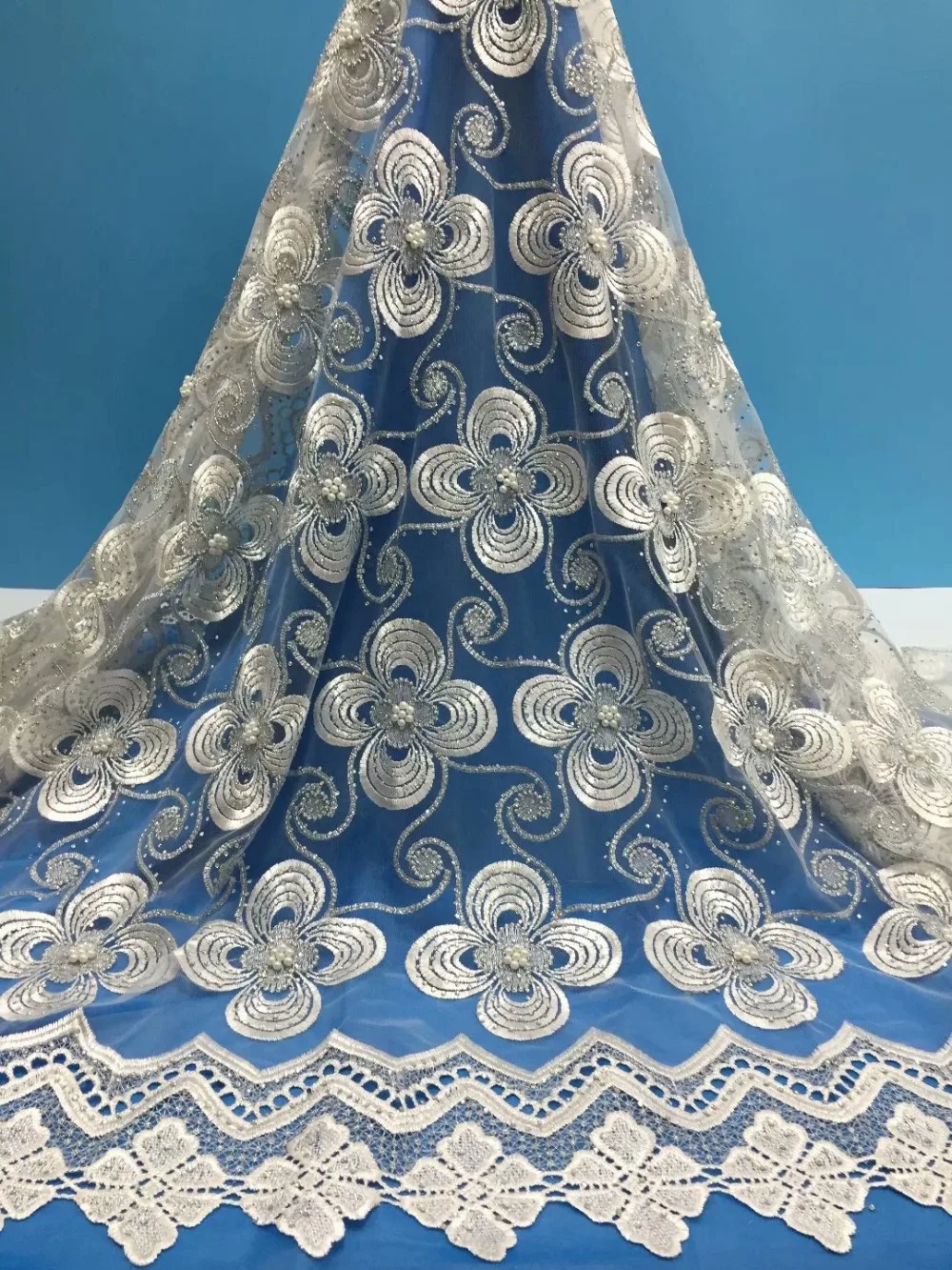 

STONES French Net Lace Fabric 2019 Latest african guipure lace fabric with embroidery mesh nigerian french lace YDDE191