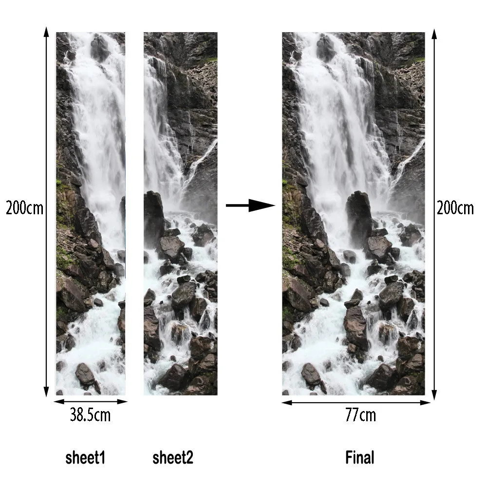 Индивидуальный размер/77*200 см эффектный горный водопад стикер на дверь ПВХ самоклеющиеся водонепроницаемые Обои DIY домашний Декор наклейки