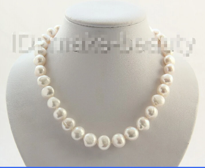 

shipping stunning AAA big 15mm baroque white freshwater cultured pearl necklace h2251